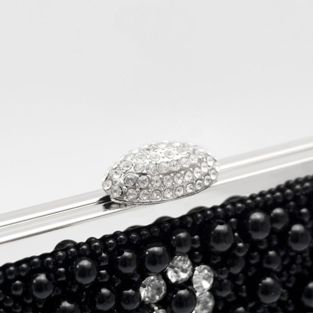 Black Pearl And Crystal Clutch Bag With Silver Details-2