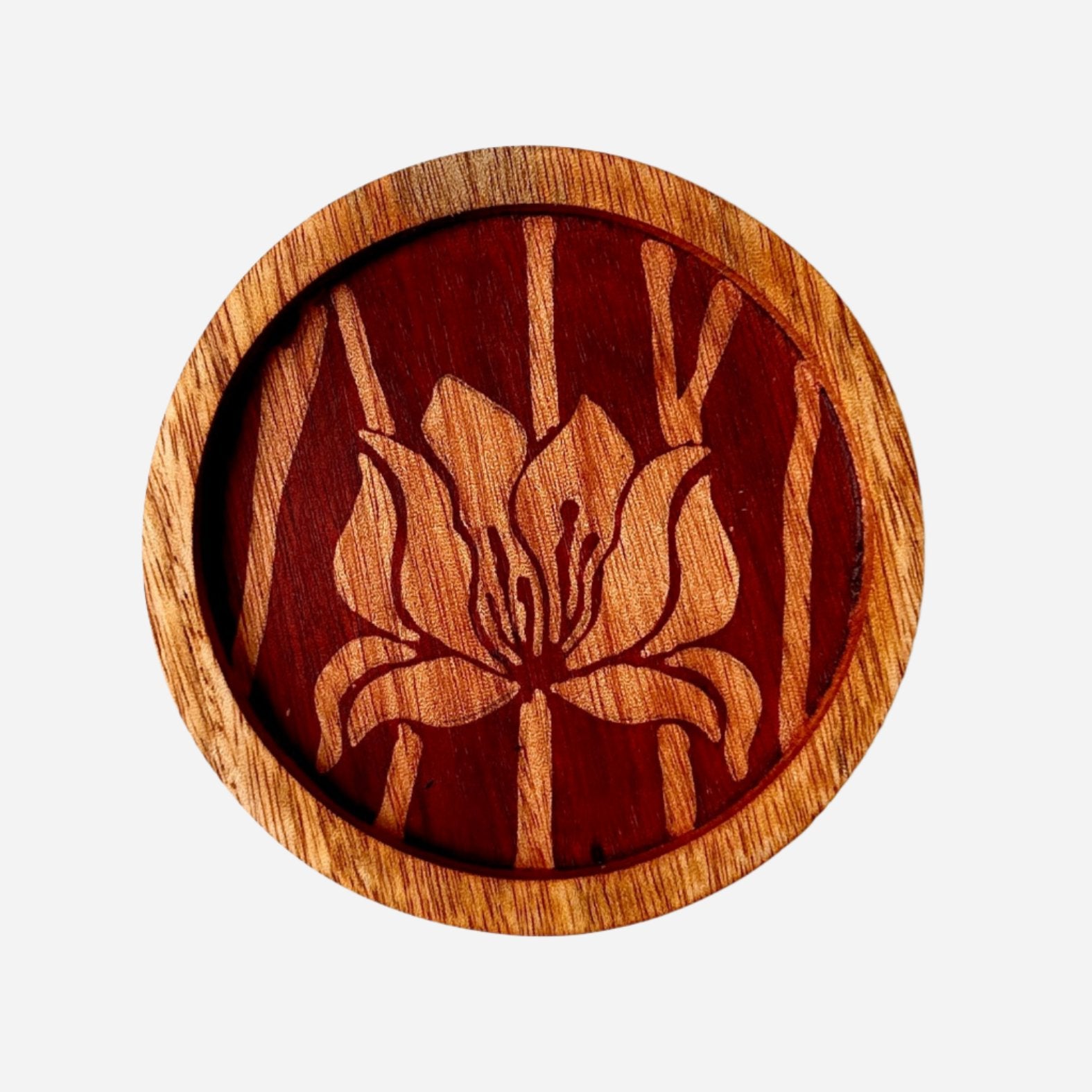 Lotus Batik Mahogany Wood Coaster-0
