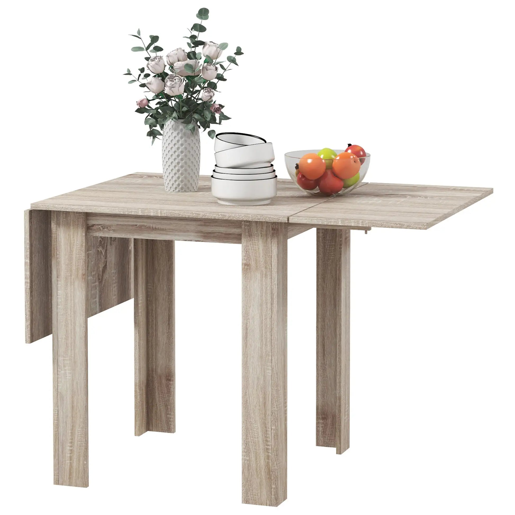 Folding Kitchen Table, Extendable Kitchen Table for Small Space, Drop Leaf Dining Table for 2-4 People, Oak | HOMCOM-0
