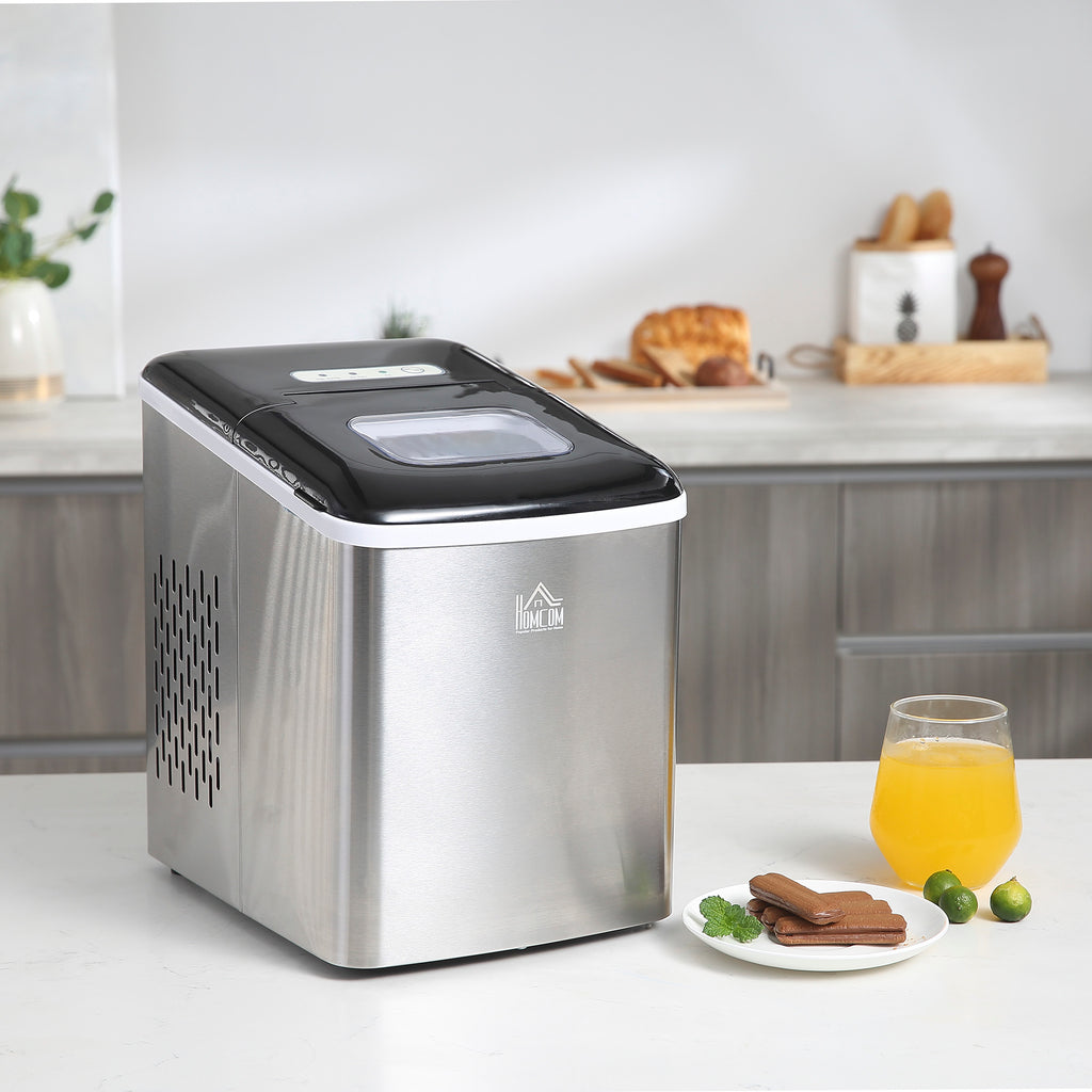 HOMCOM Counter Top Ice Cube Maker Machine, 12kg in 24 Hrs 1.8L with Self Cleaning Function Scoop & Basket Stainless Steel-8
