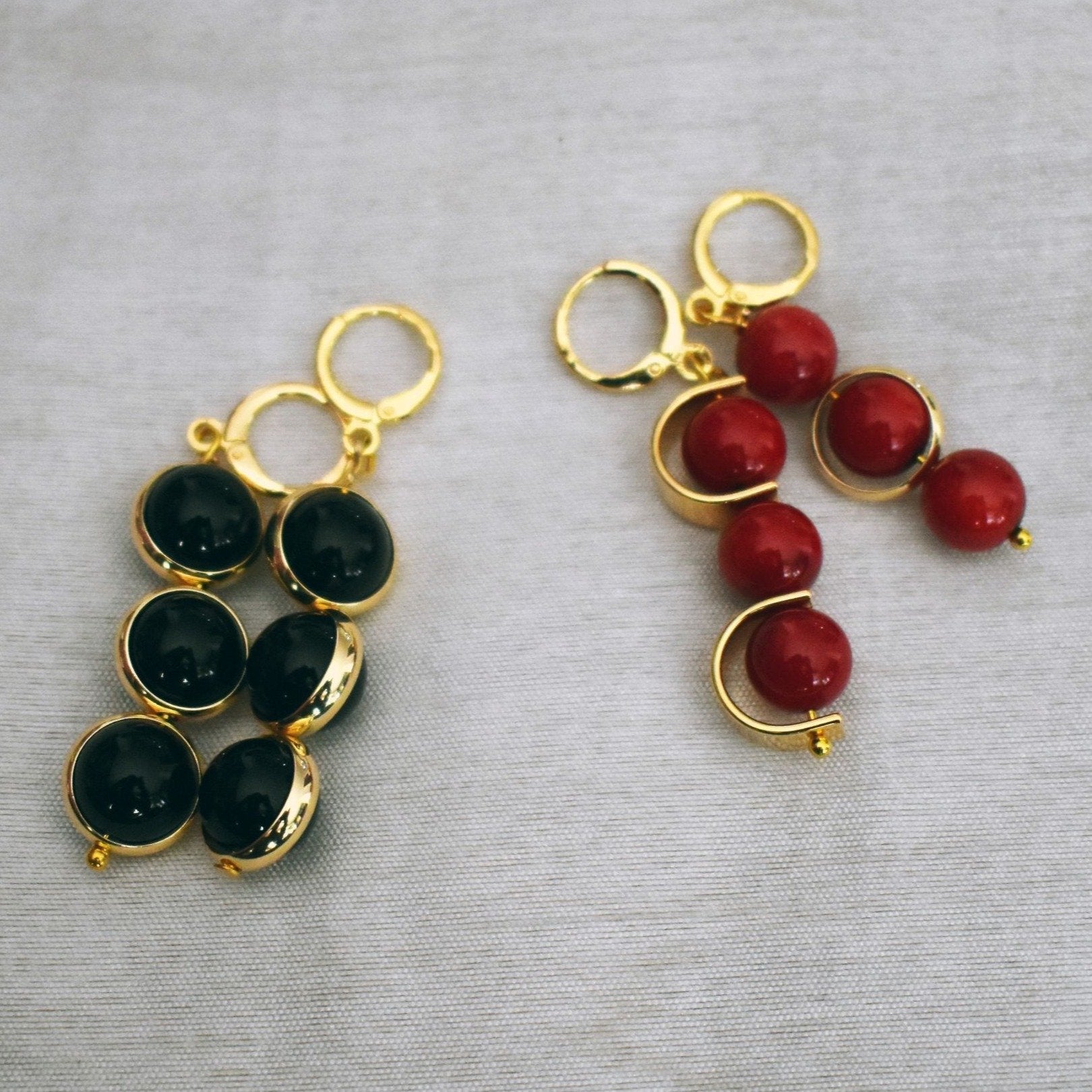 Coral or Onyx asymmetric earrings-1