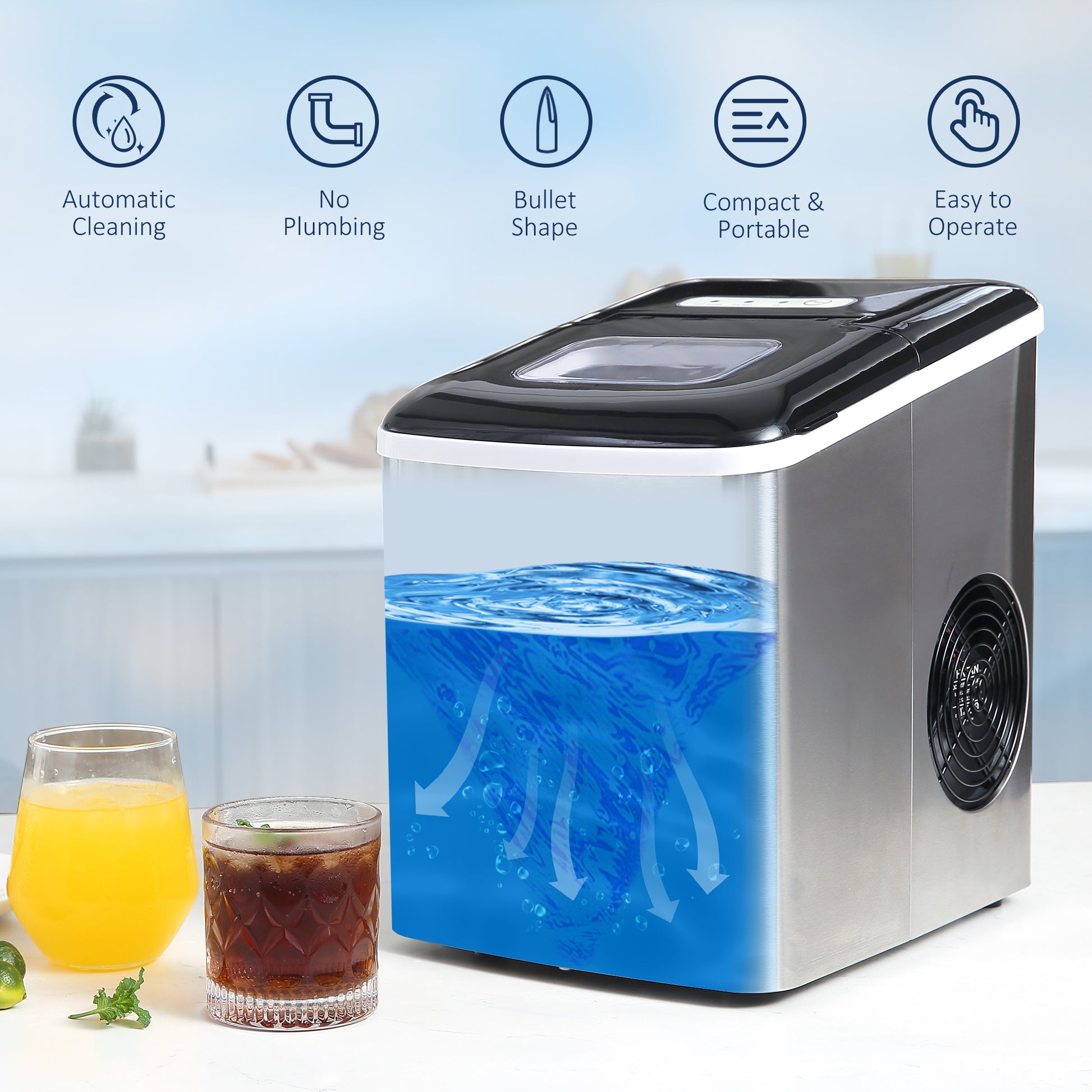 HOMCOM Counter Top Ice Cube Maker Machine, 12kg in 24 Hrs 1.8L with Self Cleaning Function Scoop & Basket Stainless Steel-2