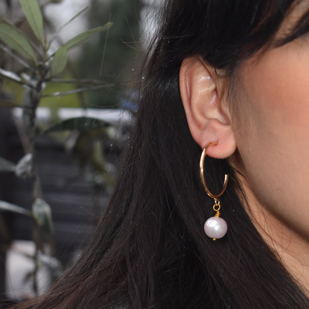 Pink Pearl Hoop Earrings, Faux Pearl Hoop Earrings, Pink Pearl Statement Earrings | by lovedbynlanla-3