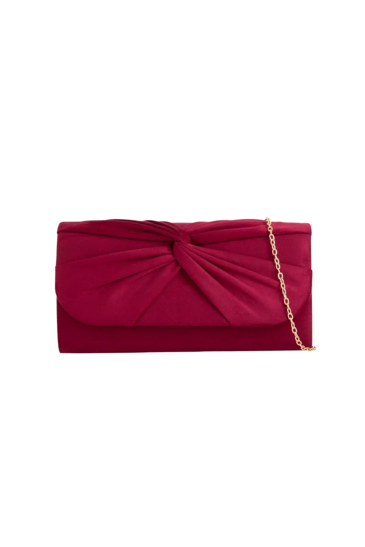 Burgundy Suede Clutch Bag with Knot Detail-0