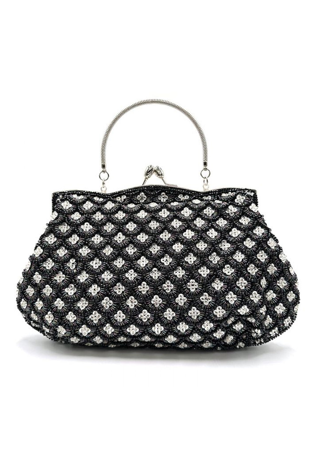 Black Beaded Soft Clutch Bag-0