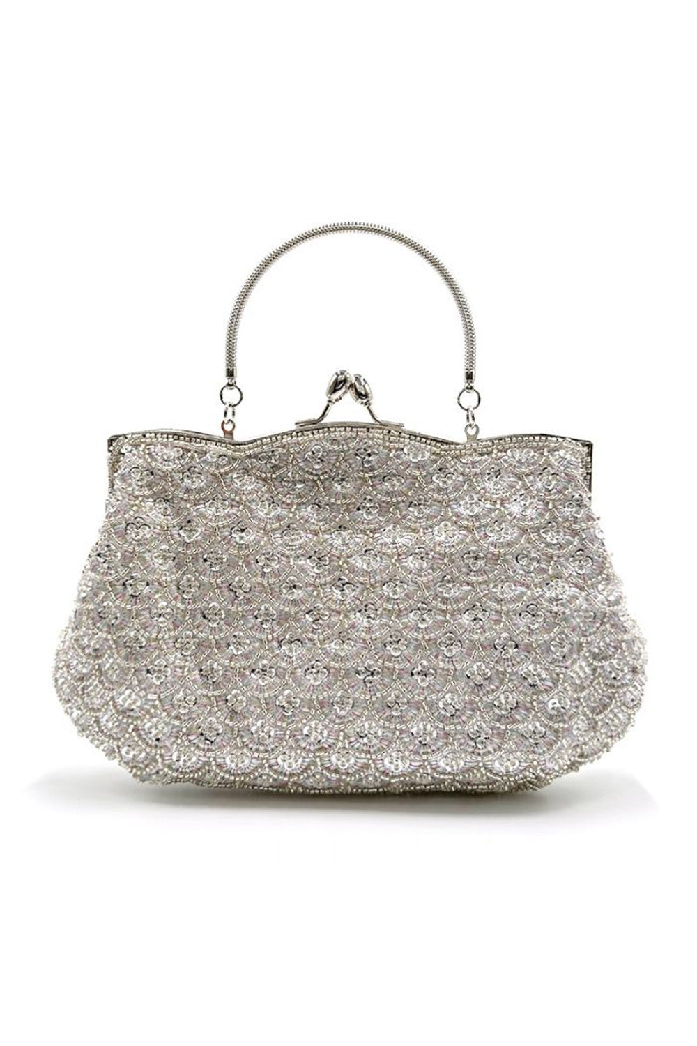 Silver Beaded Soft Clutch Bag-0