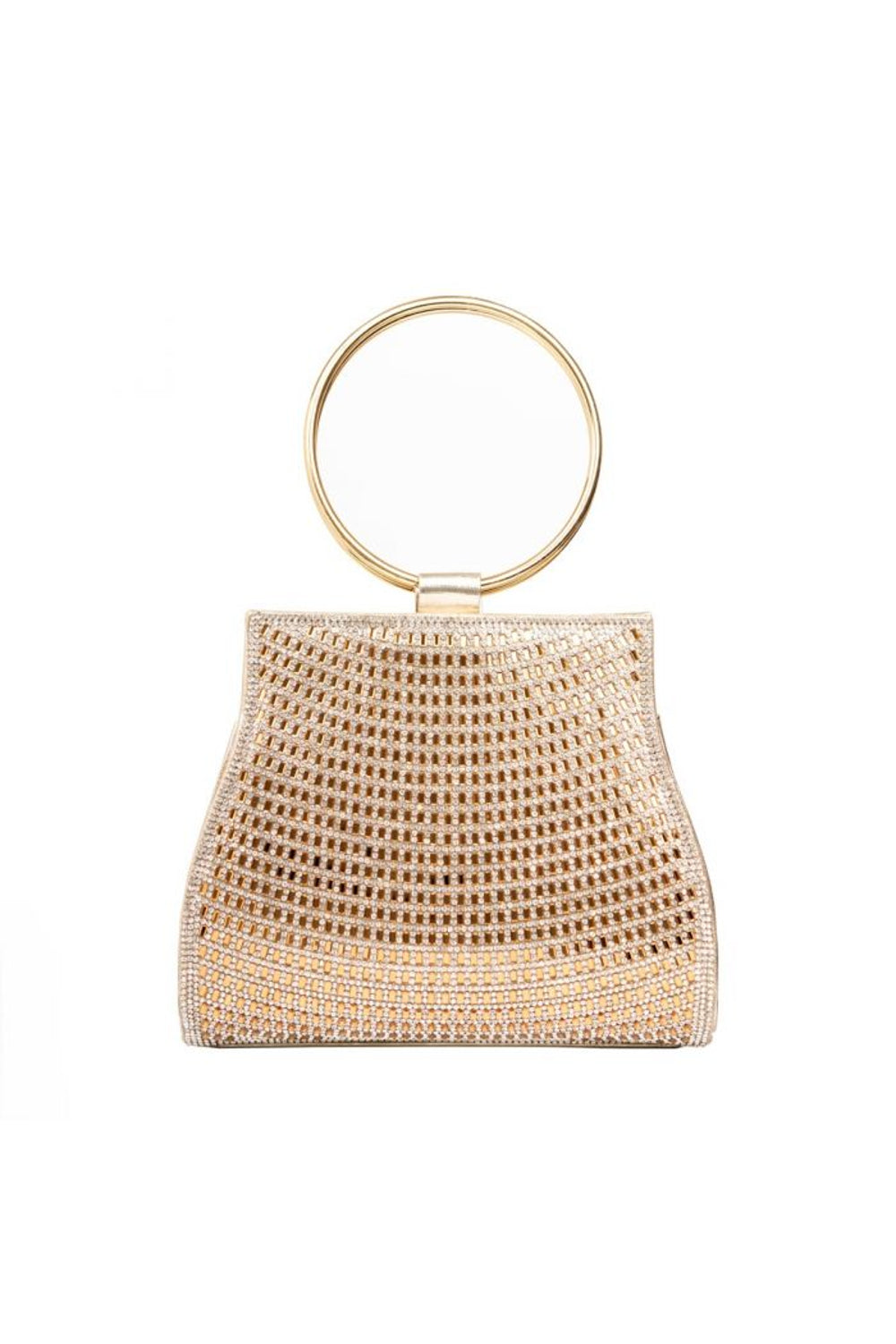 Gold Diamante Clutch Bag with Top Handles-0