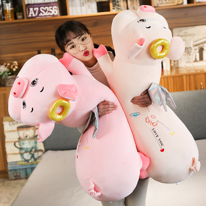 Adorable Pink Angel Pig Plush Pillow-2