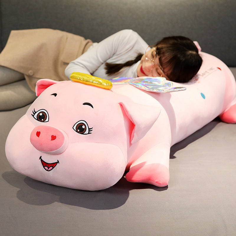Adorable Pink Angel Pig Plush Pillow-3