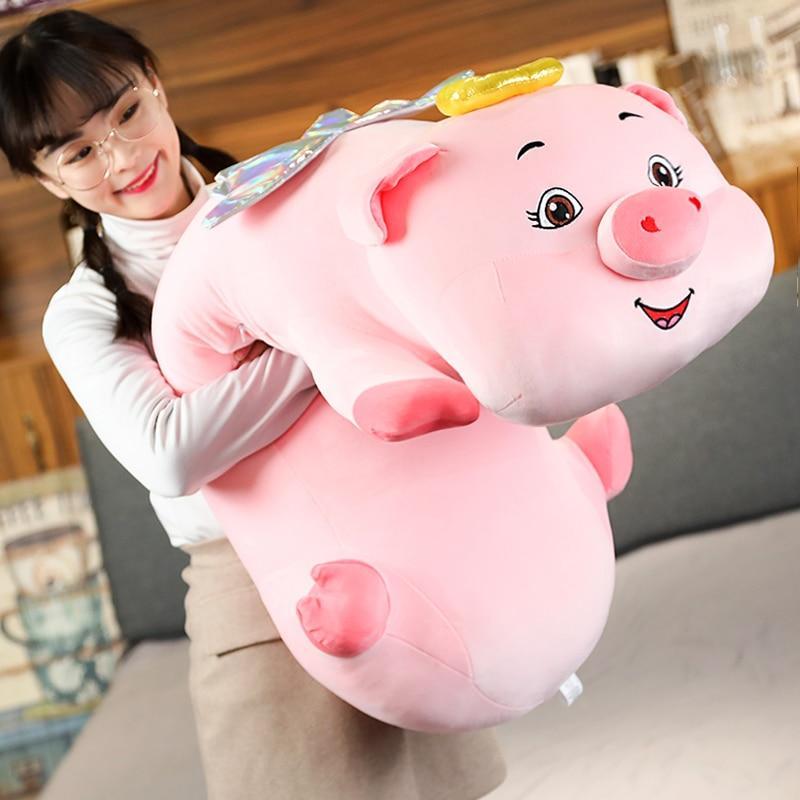Adorable Pink Angel Pig Plush Pillow-4