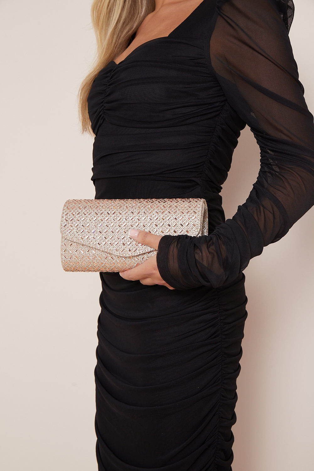 Rose Gold Diamante Evening Clutch Bag-4
