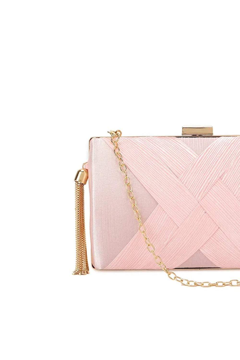 Pink Satin Clutch Bag With Tassels-1