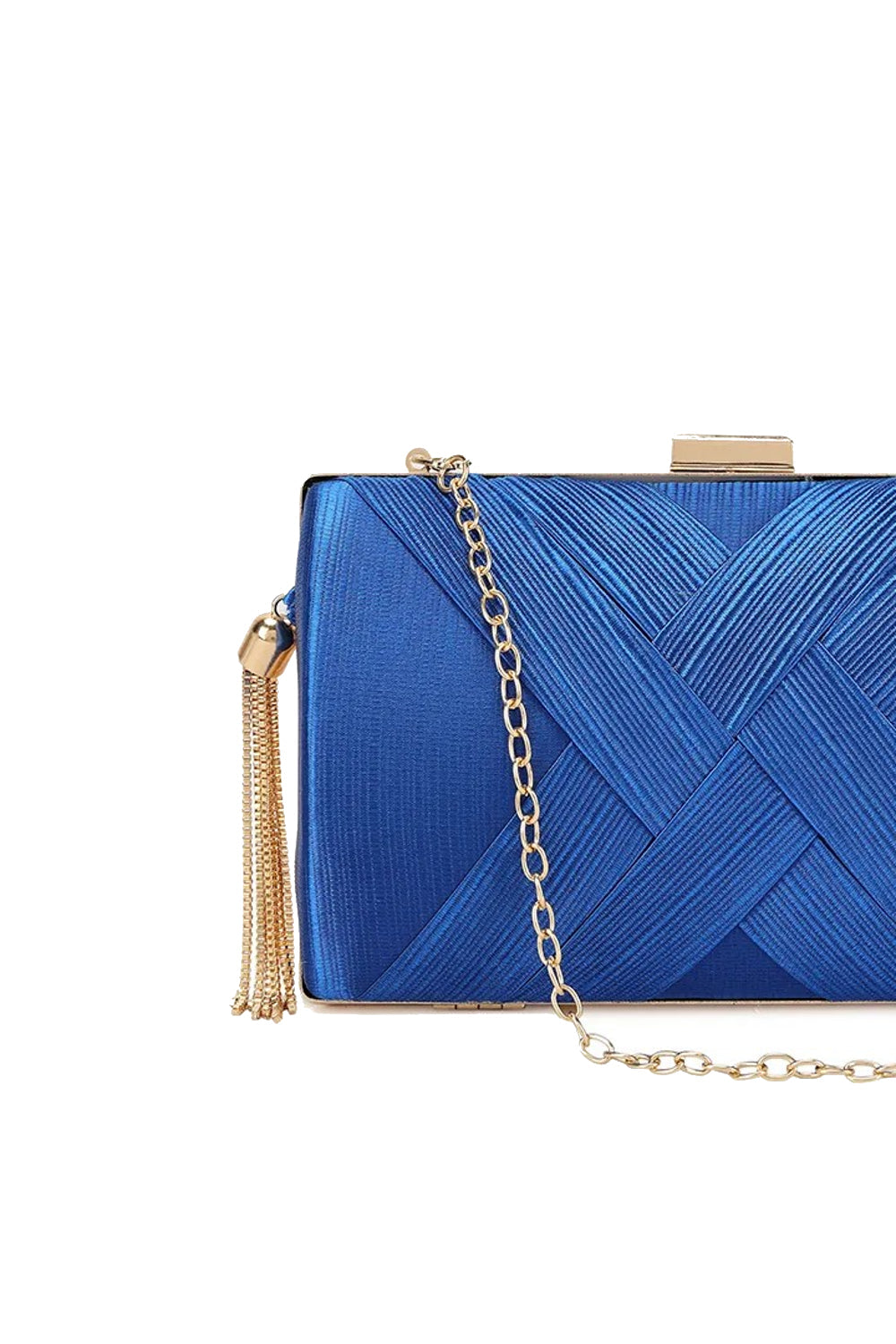 Royal Blue Satin Clutch Bag With Tassels-1