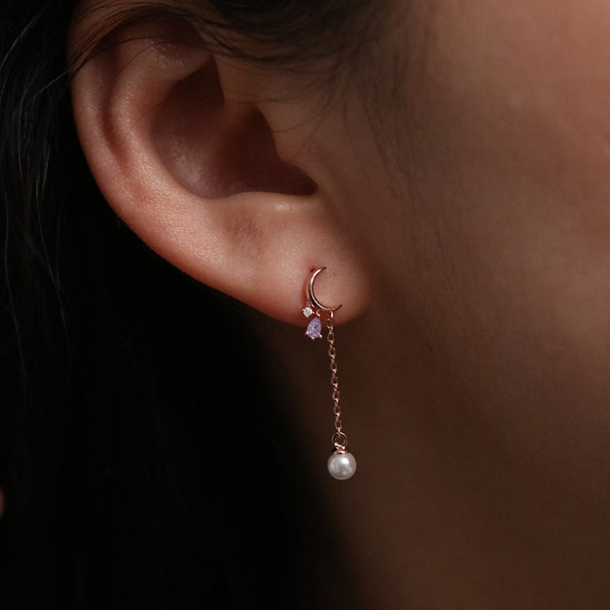 Crescent studs pearl drop earrings-1