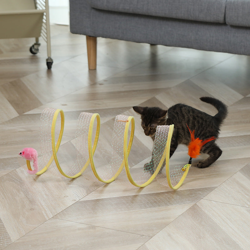 Foldable Cat Tunnel with Mouse Shape Balls and Feather Stick-1