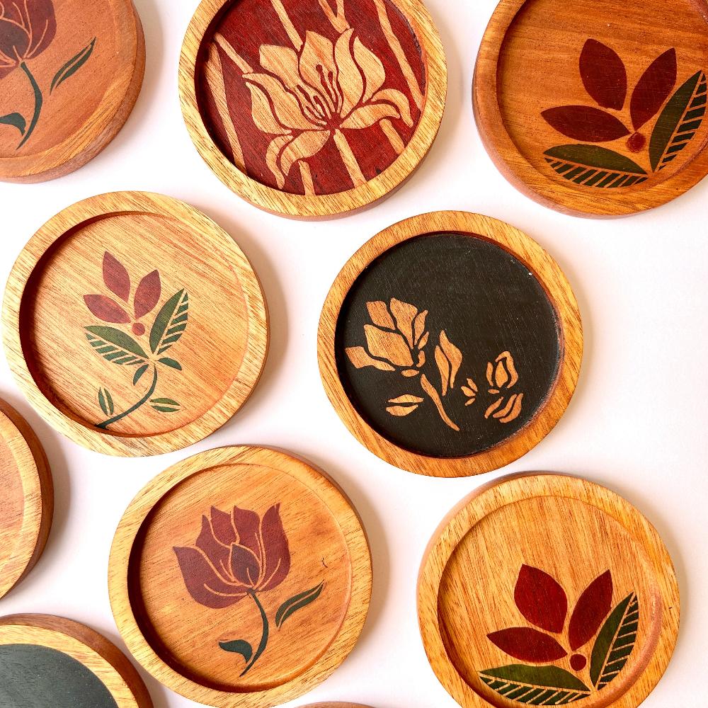 Little Kantan Batik Mahogany Wood Coaster-1
