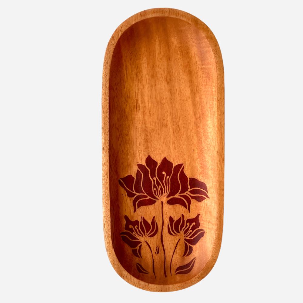 Lotus Batik Mahogany Oval Tray-0
