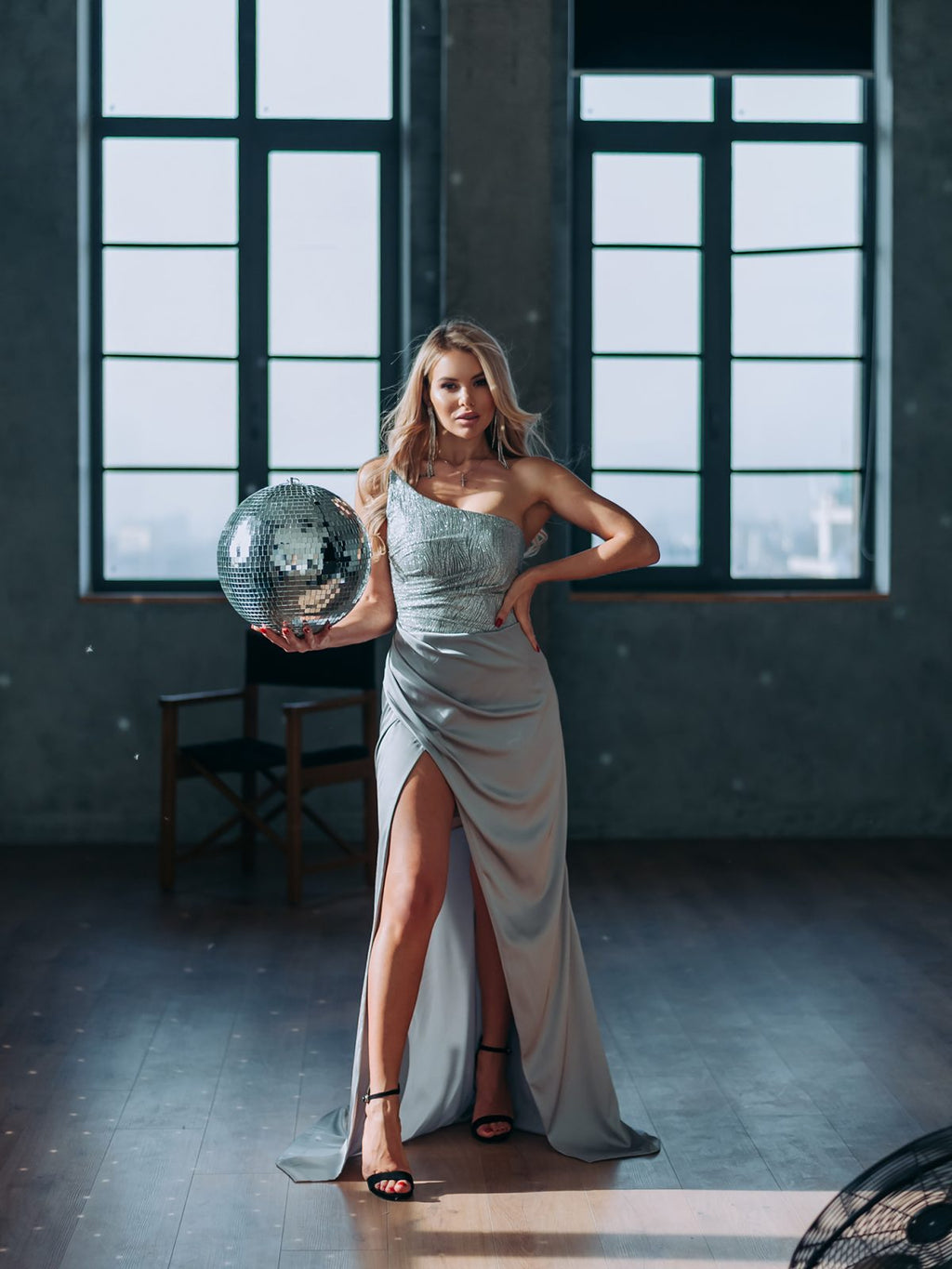 asymmetrical white dress with wrap skirt