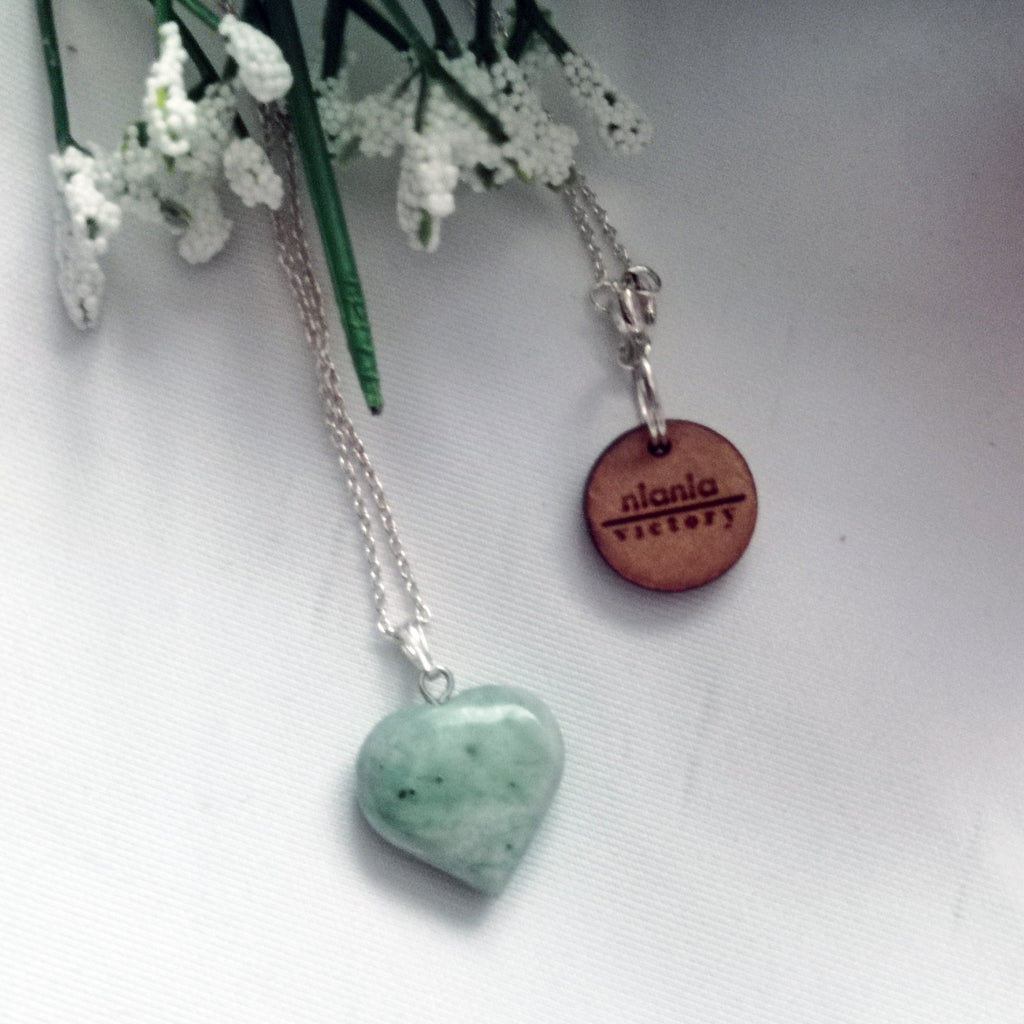 Chrysoprase Jade necklace Heart Gemstone Necklace, Jade Pendant Necklace, Chrysoprase Jade Sterling Silver Necklace | by nlanlaVictory-3