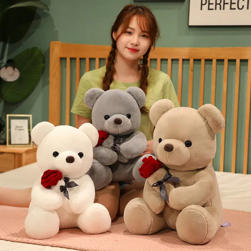Lovely Hug Roses Teddy Bear Plush Pillow-1