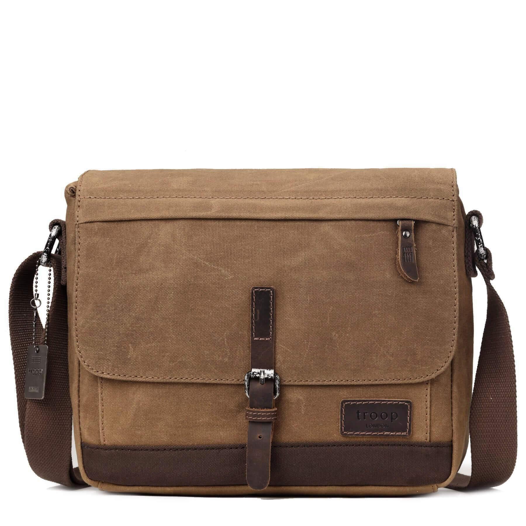 TRP0443 Troop London Heritage Canvas Leather Messenger Bag, Travel Bag, Tablet Friendly-5