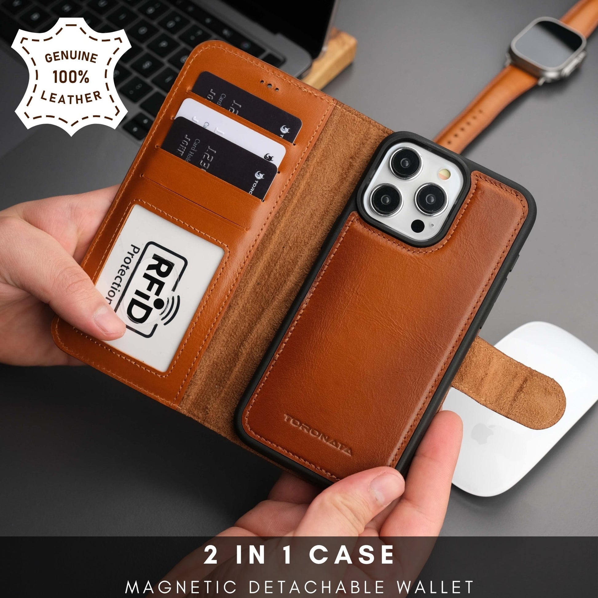 Casper Leather iPhone 15 Pro Wallet Case | Detachable MagSafe Compatible RFID Protection-1