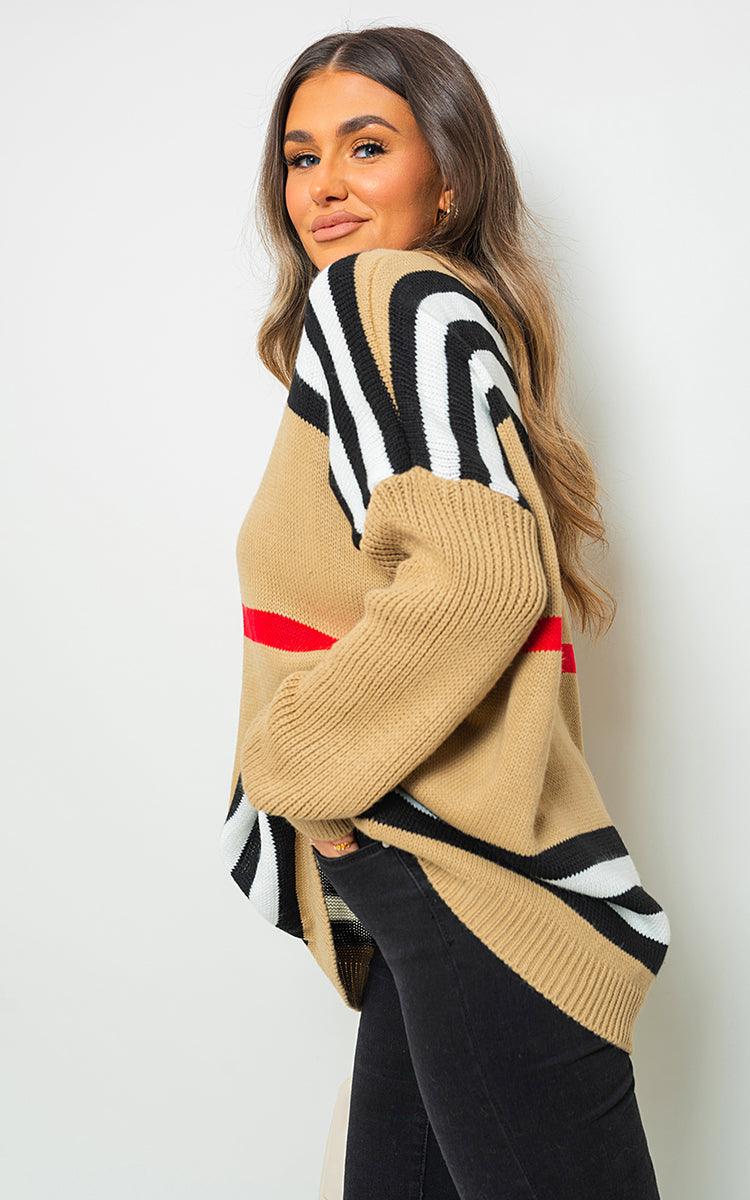 Oversized Striped Long Sleeve Knitted Jumper-2