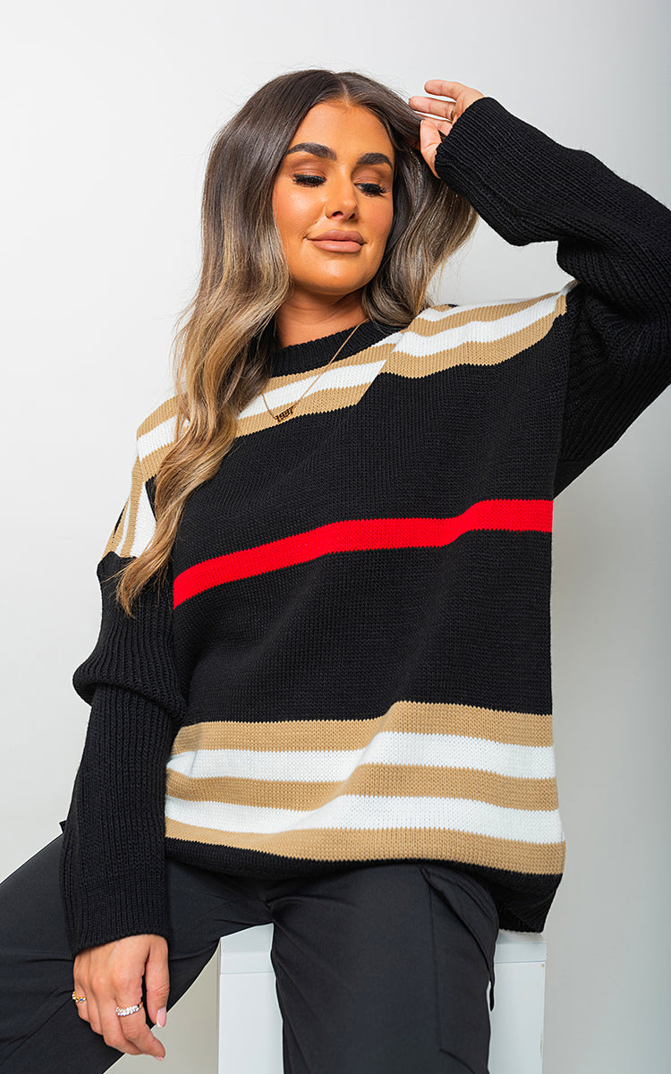 Oversized Striped Long Sleeve Knitted Jumper-4