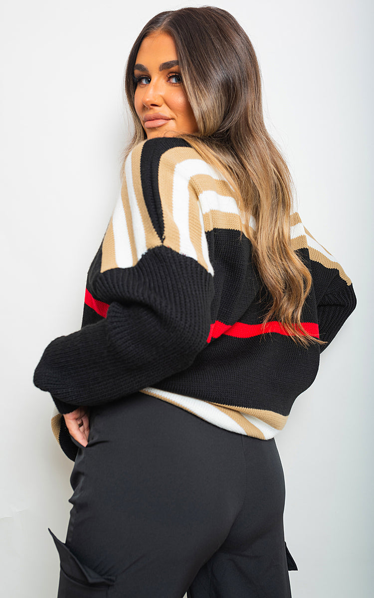Oversized Striped Long Sleeve Knitted Jumper-5
