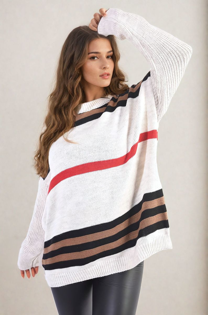 Oversized Striped Long Sleeve Knitted Jumper-0