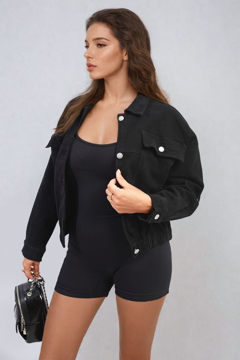 Cropped Button Jacket with Front Pockets-3