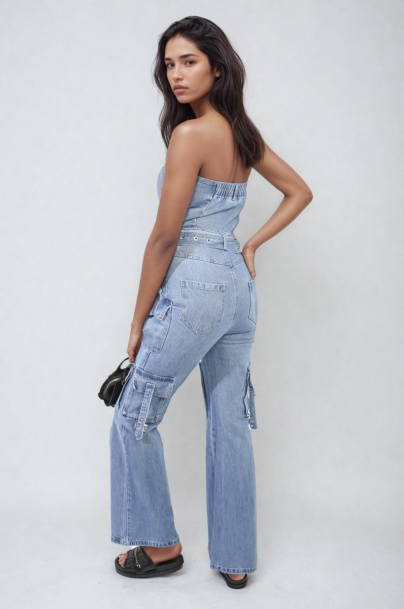 Multi Pockets Strapless Cargo Jumpsuit-3