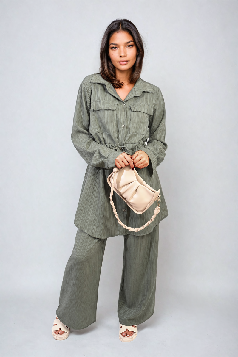Oversized Long Sleeve Belted Button Down Top and Trouser Co-ord Set-3