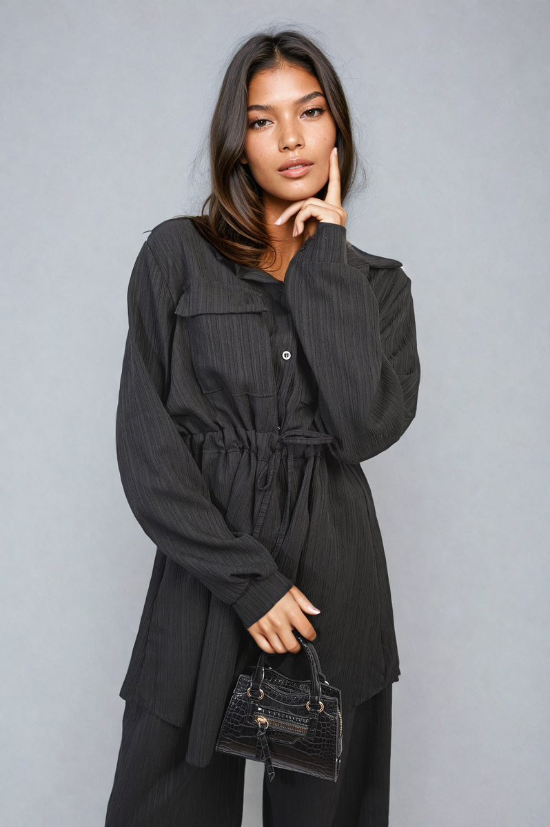 Oversized Long Sleeve Belted Button Down Top and Trouser Co-ord Set-5