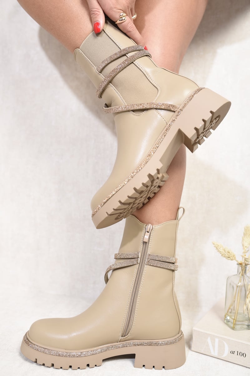 Embellished Biker Leather Boots-5