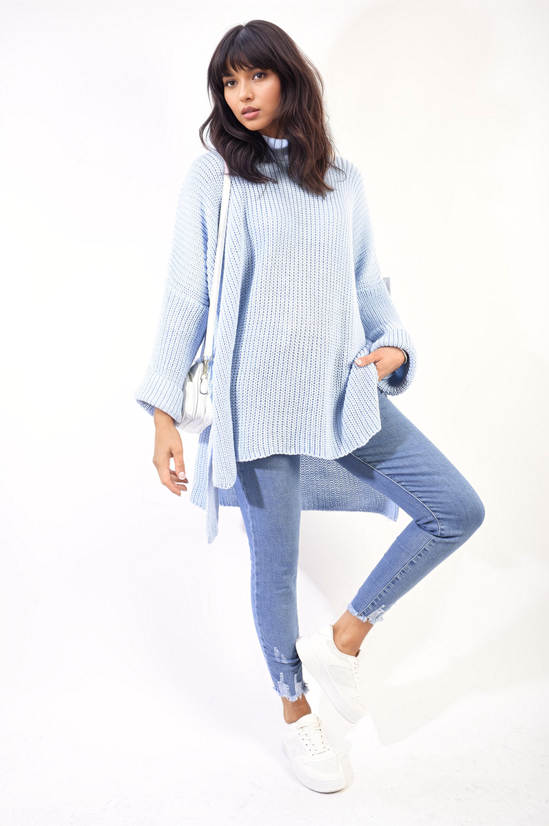 High Neck Oversized Long Sleeve Knitted Jumper-1