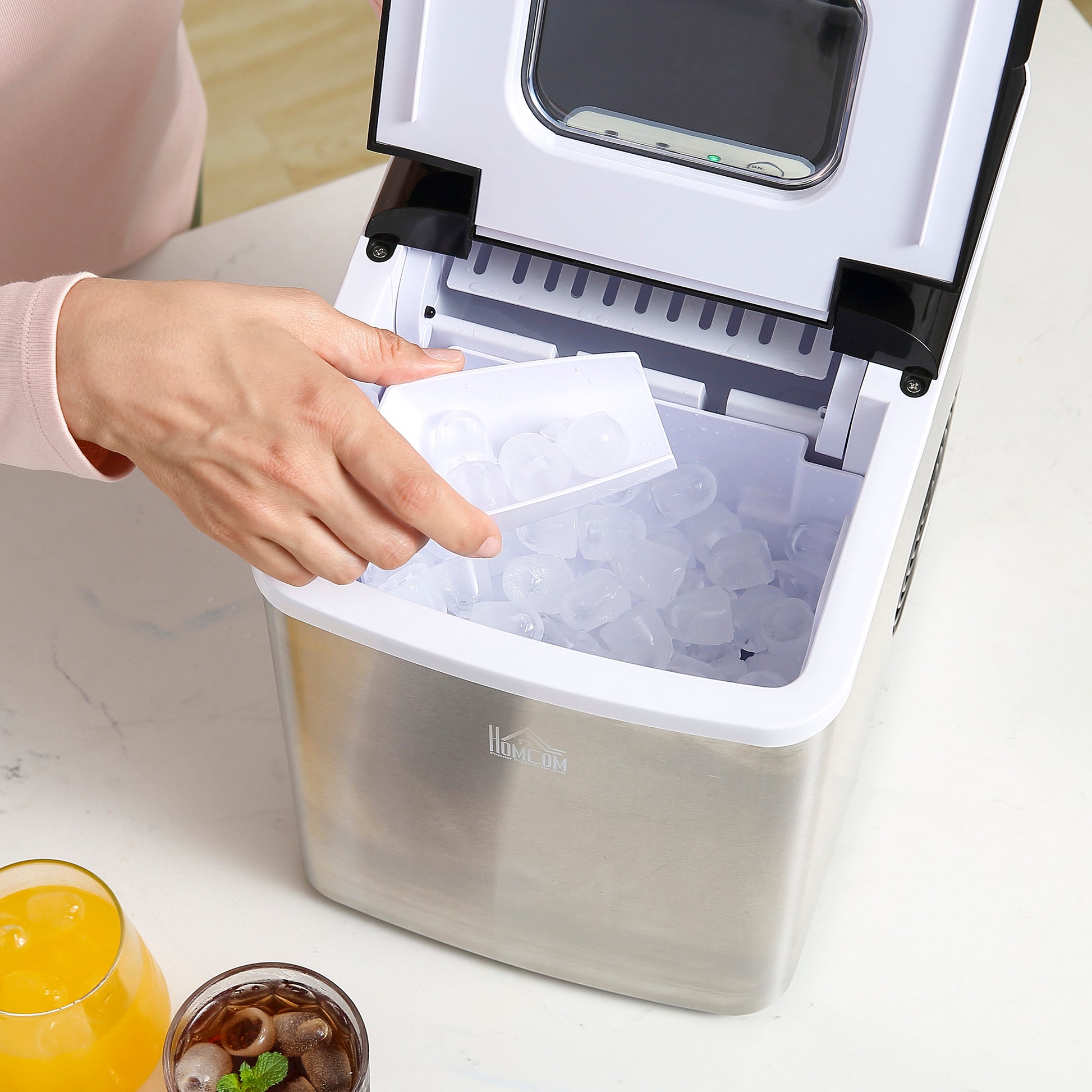 HOMCOM Counter Top Ice Cube Maker Machine, 12kg in 24 Hrs 1.8L with Self Cleaning Function Scoop & Basket Stainless Steel-6