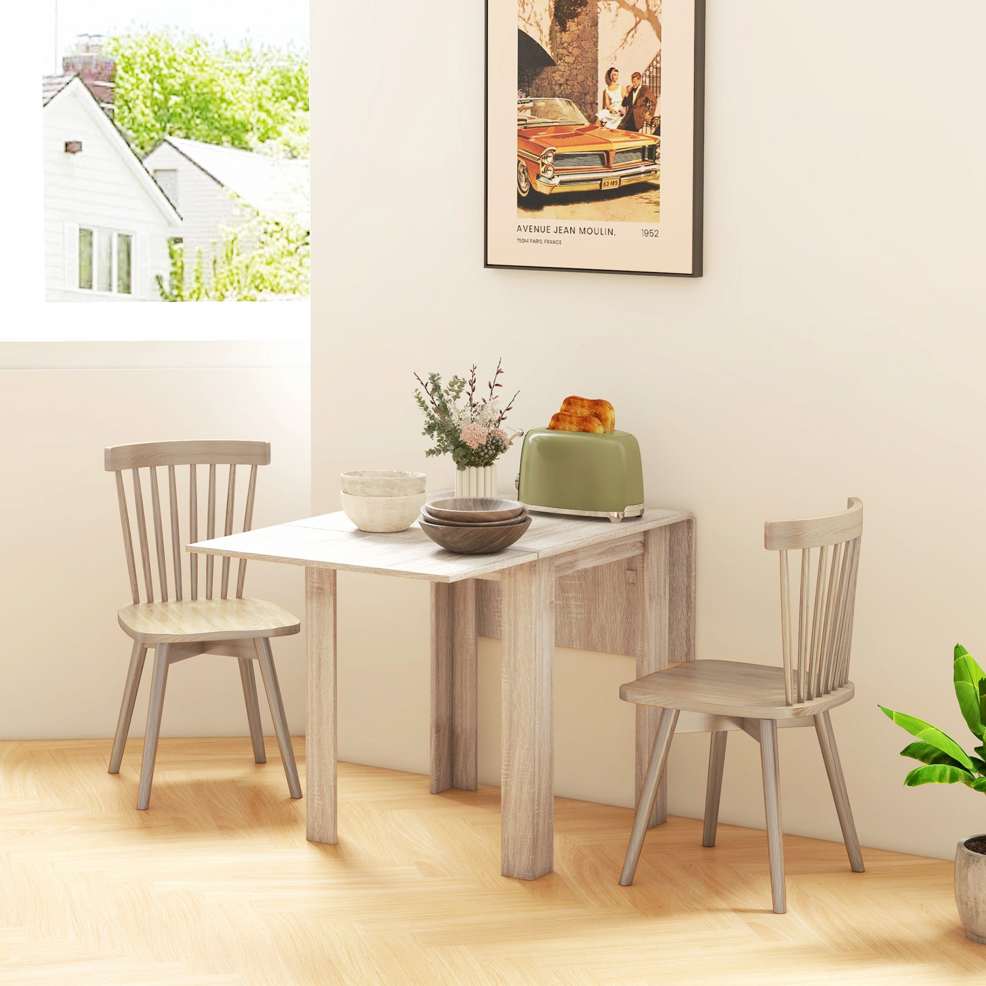 Folding Kitchen Table, Extendable Kitchen Table for Small Space, Drop Leaf Dining Table for 2-4 People, Oak | HOMCOM-5