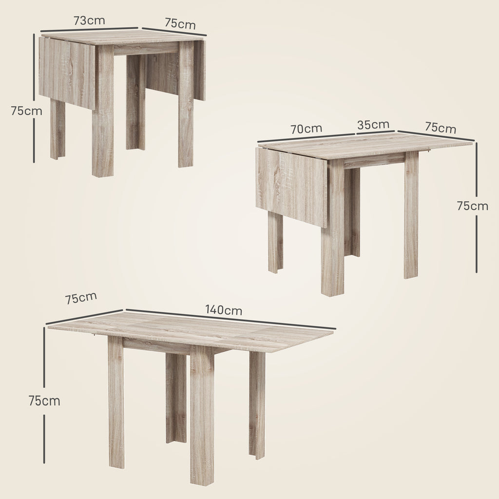Folding Kitchen Table, Extendable Kitchen Table for Small Space, Drop Leaf Dining Table for 2-4 People, Oak | HOMCOM-1
