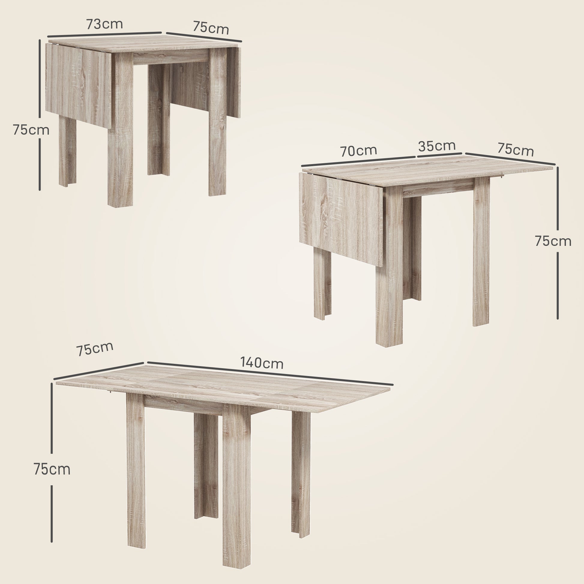 Folding Kitchen Table, Extendable Kitchen Table for Small Space, Drop Leaf Dining Table for 2-4 People, Oak | HOMCOM-1