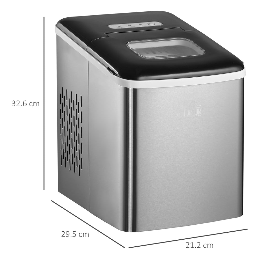 HOMCOM Counter Top Ice Cube Maker Machine, 12kg in 24 Hrs 1.8L with Self Cleaning Function Scoop & Basket Stainless Steel-1
